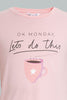 Redtag-Pink/Black-Tea-Chest-Print-Top-And-Pink/White-Overall-Star-Print-Pjset-Pyjama-Sets-Senior-Girls-9 to 14 Years