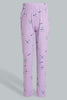 Redtag-Purple/Black-Cat-Chest-Print-Top-And-Purple/White-Overall-Print-Pjset-Pyjama-Sets-Senior-Girls-9 to 14 Years