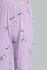 Redtag-Purple/Black-Cat-Chest-Print-Top-And-Purple/White-Overall-Print-Pjset-Pyjama-Sets-Senior-Girls-9 to 14 Years