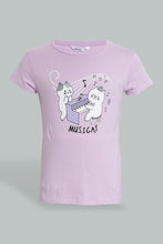 Load image into Gallery viewer, Redtag-Purple/Black-Cat-Chest-Print-Top-And-Purple/White-Overall-Print-Pjset-Pyjama-Sets-Senior-Girls-9 to 14 Years
