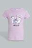 Redtag-Purple/Black-Cat-Chest-Print-Top-And-Purple/White-Overall-Print-Pjset-Pyjama-Sets-Senior-Girls-9 to 14 Years