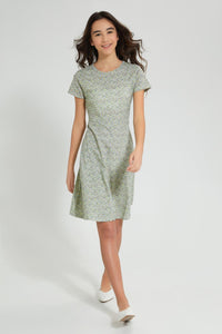 Redtag-Green-Floral-Girls-Senior-Skater-Dress-Dresses-Senior-Girls-9 to 14 Years