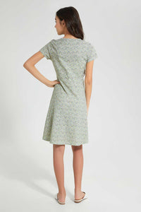 Redtag-Green-Floral-Girls-Senior-Skater-Dress-Dresses-Senior-Girls-9 to 14 Years