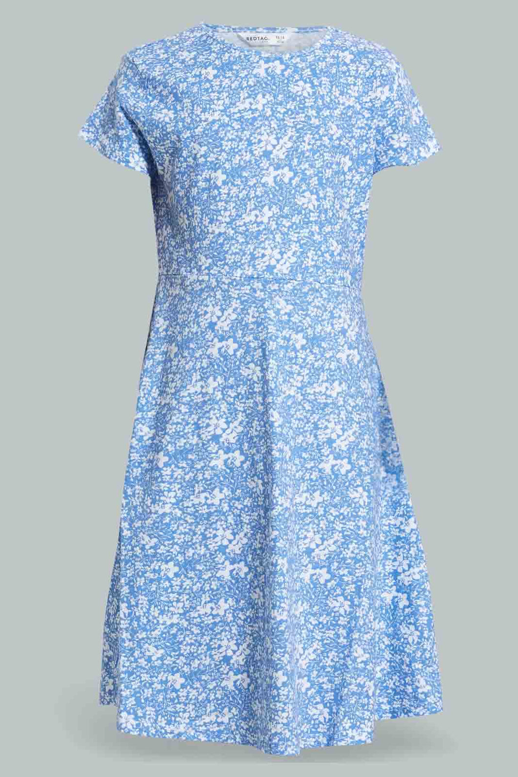 Redtag-Blue-Floral-Girls-Senior-Skater-Dress-Dresses-Senior-Girls-9 to 14 Years