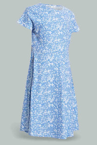 Redtag-Blue-Floral-Girls-Senior-Skater-Dress-Dresses-Senior-Girls-9 to 14 Years
