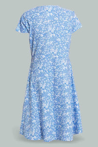 Redtag-Blue-Floral-Girls-Senior-Skater-Dress-Dresses-Senior-Girls-9 to 14 Years