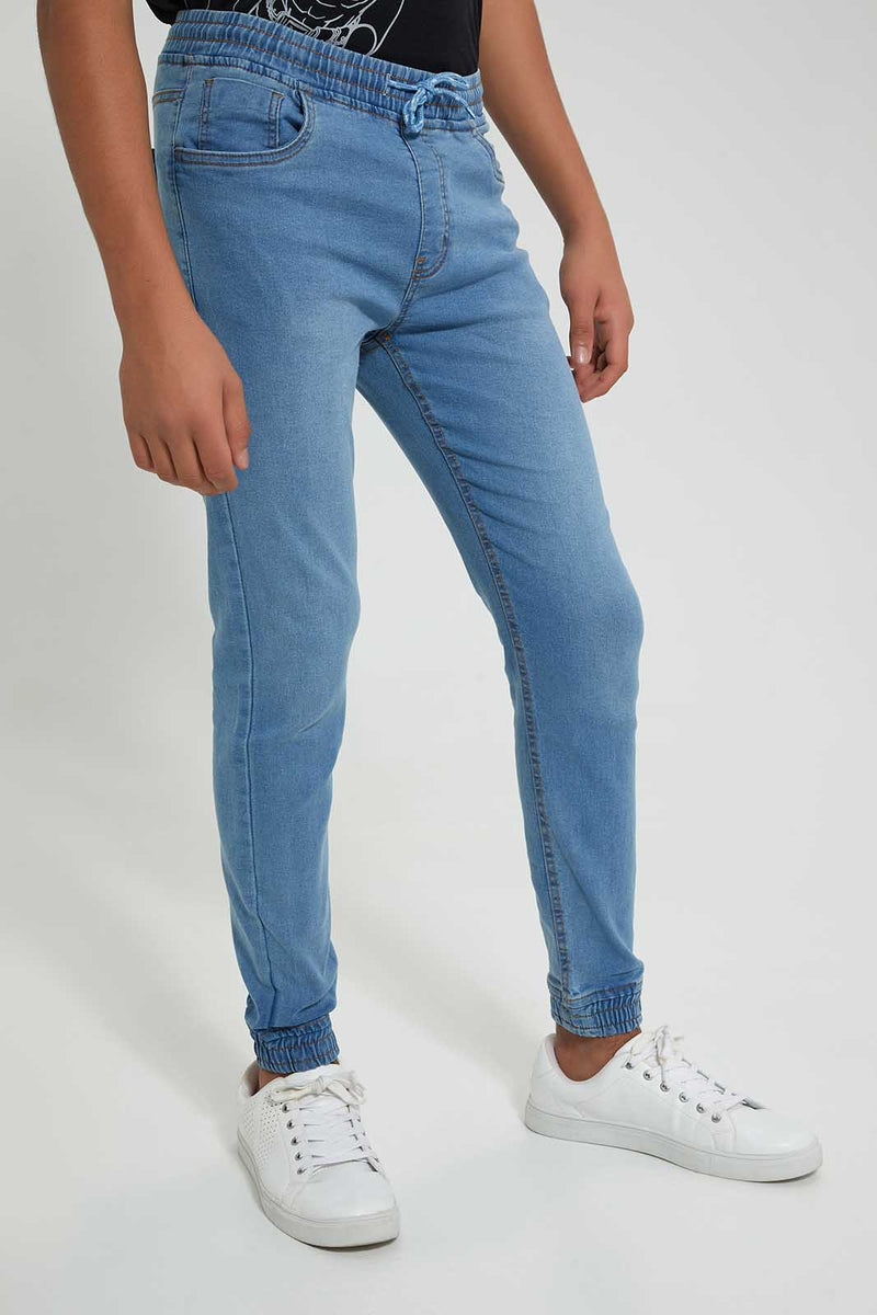 Redtag-Blue-Jeans-With-Waistband-Jeans-Regular-Fit-Senior-Boys-9 to 14 Years