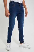 Load image into Gallery viewer, Redtag-Navy-Pull-On-Jeans-With-Waistband-Jeans-Regular-Fit-Senior-Boys-9 to 14 Years

