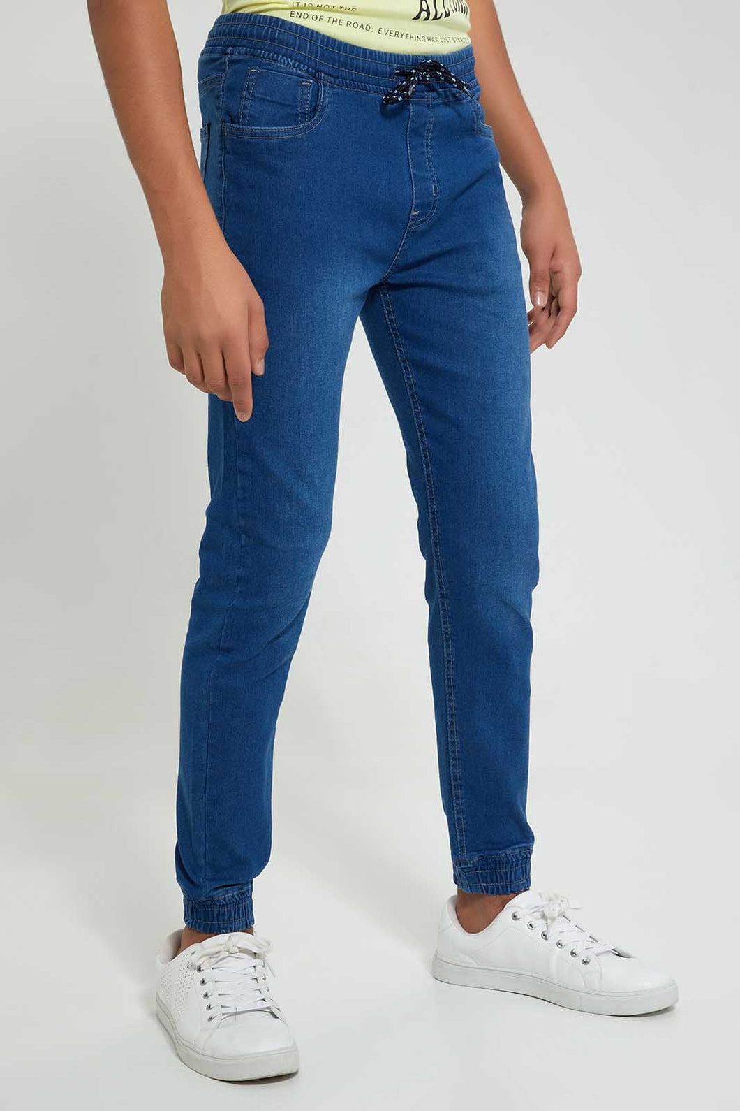 Redtag-Navy-Jeans-With-Waistband-Jeans-Regular-Fit-Senior-Boys-9 to 14 Years
