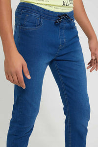 Redtag-Navy-Jeans-With-Waistband-Jeans-Regular-Fit-Senior-Boys-9 to 14 Years
