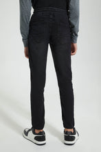 Load image into Gallery viewer, Redtag-Black-Pull-On-Knit-Denim-Jeans-Regular-Fit-Senior-Boys-9 to 14 Years
