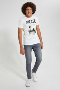 Redtag-Grey-Pull-On-Jeans-With-Waistband-Jeans-Regular-Fit-Senior-Boys-9 to 14 Years