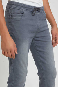 Redtag-Grey-Pull-On-Jeans-With-Waistband-Jeans-Regular-Fit-Senior-Boys-9 to 14 Years