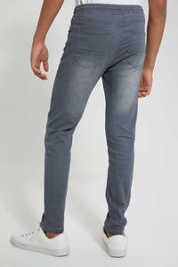 Redtag-Grey-Pull-On-Jeans-With-Waistband-Jeans-Regular-Fit-Senior-Boys-9 to 14 Years