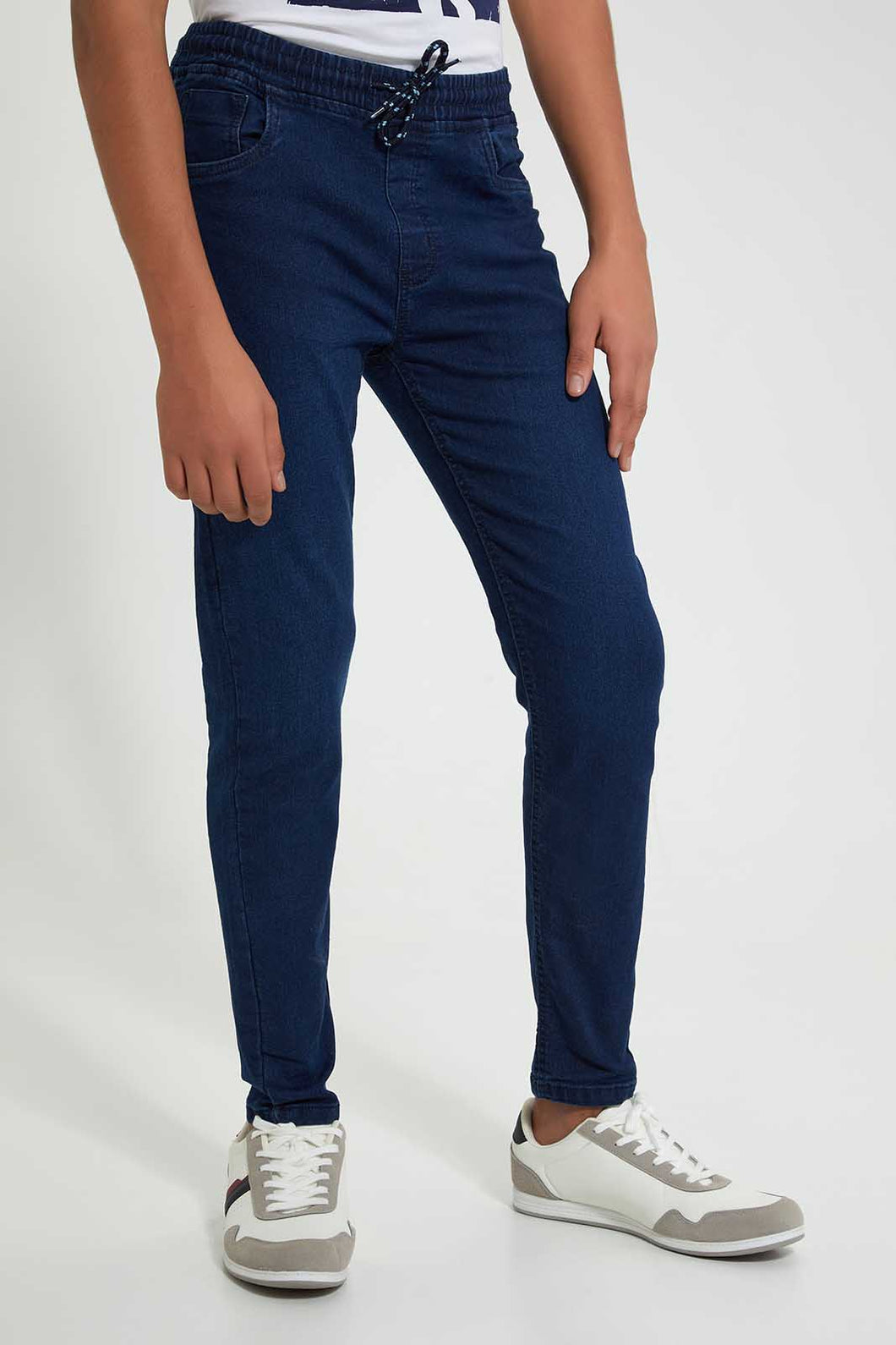Redtag-Navy-Pull-On-Jeans-Jeans-Regular-Fit-Senior-Boys-9 to 14 Years