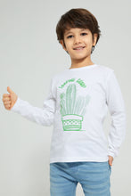 Load image into Gallery viewer, Redtag-White-Cactus-Print-Long-Sleeve-T-Shirt-Graphic-Prints-Boys-2 to 8 Years
