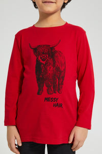 Redtag-Red-Yak-Print-Long-Sleeve-T-Shirt-Graphic-Prints-Boys-2 to 8 Years