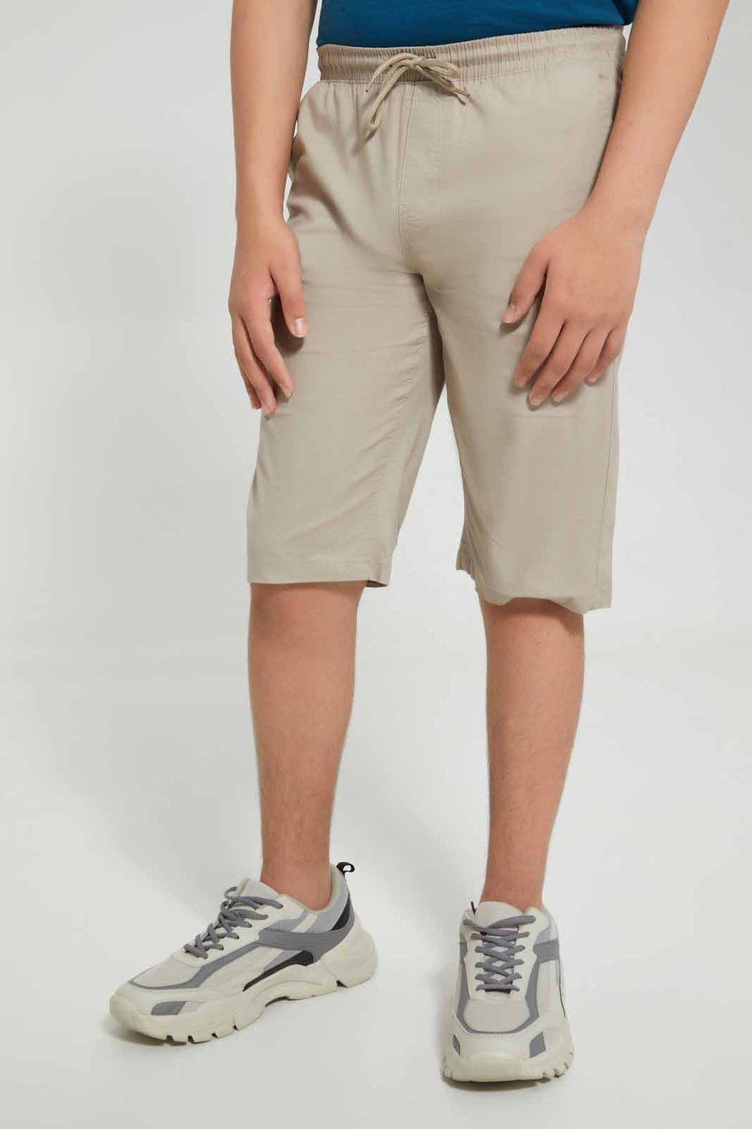 Redtag-Beige-Pull-On-Trouser-Short-Pull-On-Shorts-Senior-Boys-9 to 14 Years