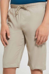 Redtag-Beige-Pull-On-Trouser-Short-Pull-On-Shorts-Senior-Boys-9 to 14 Years