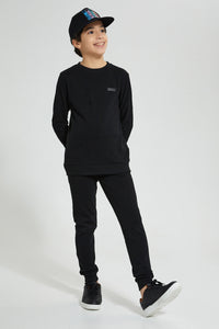 Redtag-Black-Pique-SweaT-Shirt-Sweatshirts-Senior-Boys-9 to 14 Years