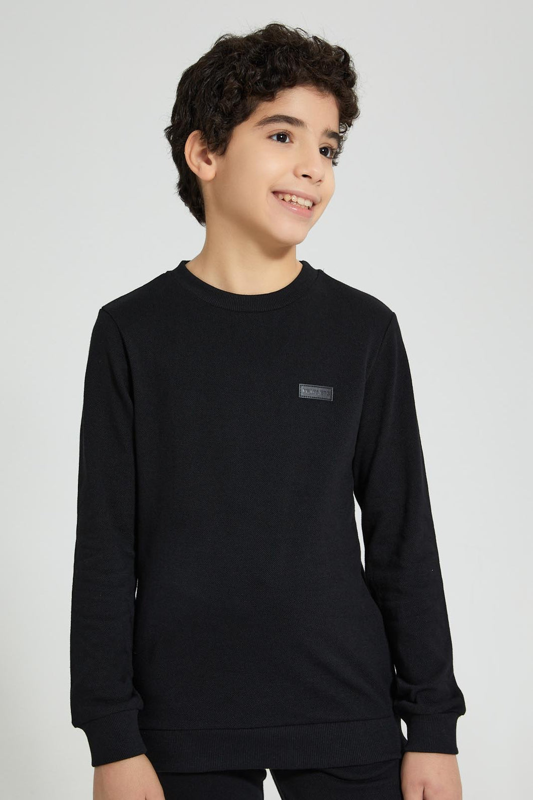Redtag-Black-Pique-SweaT-Shirt-Sweatshirts-Senior-Boys-9 to 14 Years