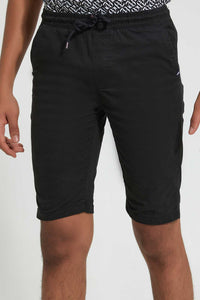 Redtag-Black-Pull-On-Trouser-Short-Chino-Shorts-Senior-Boys-9 to 14 Years