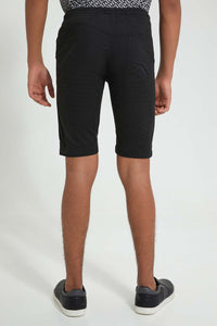 Redtag-Black-Pull-On-Trouser-Short-Chino-Shorts-Senior-Boys-9 to 14 Years