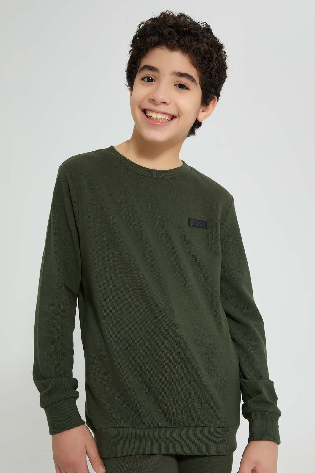 Redtag-Olive-Pique-SweaT-Shirt-Sweatshirts-Senior-Boys-9 to 14 Years