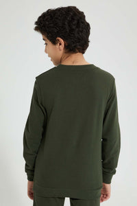 Redtag-Olive-Pique-SweaT-Shirt-Sweatshirts-Senior-Boys-9 to 14 Years