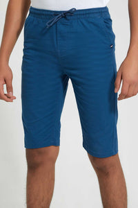 Redtag-Blue-Pull-On-Trouser-Short-Chino-Shorts-Senior-Boys-9 to 14 Years