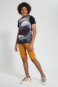 Redtag-Mustard-Pull-On-Trouser-Short-Chino-Shorts-Senior-Boys-9 to 14 Years