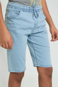 Redtag-Light-Wash-Pull-On-Short-Denim-Shorts-Senior-Boys-9 to 14 Years