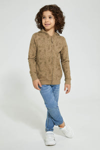 Redtag-Brown-Dino-Print-Hooded-Zip-Through-Sweat-Sweatshirts-Boys-2 to 8 Years