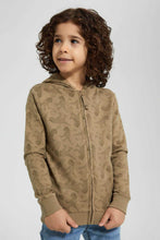 Load image into Gallery viewer, Redtag-Brown-Dino-Print-Hooded-Zip-Through-Sweat-Sweatshirts-Boys-2 to 8 Years
