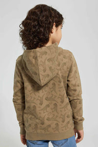 Redtag-Brown-Dino-Print-Hooded-Zip-Through-Sweat-Sweatshirts-Boys-2 to 8 Years