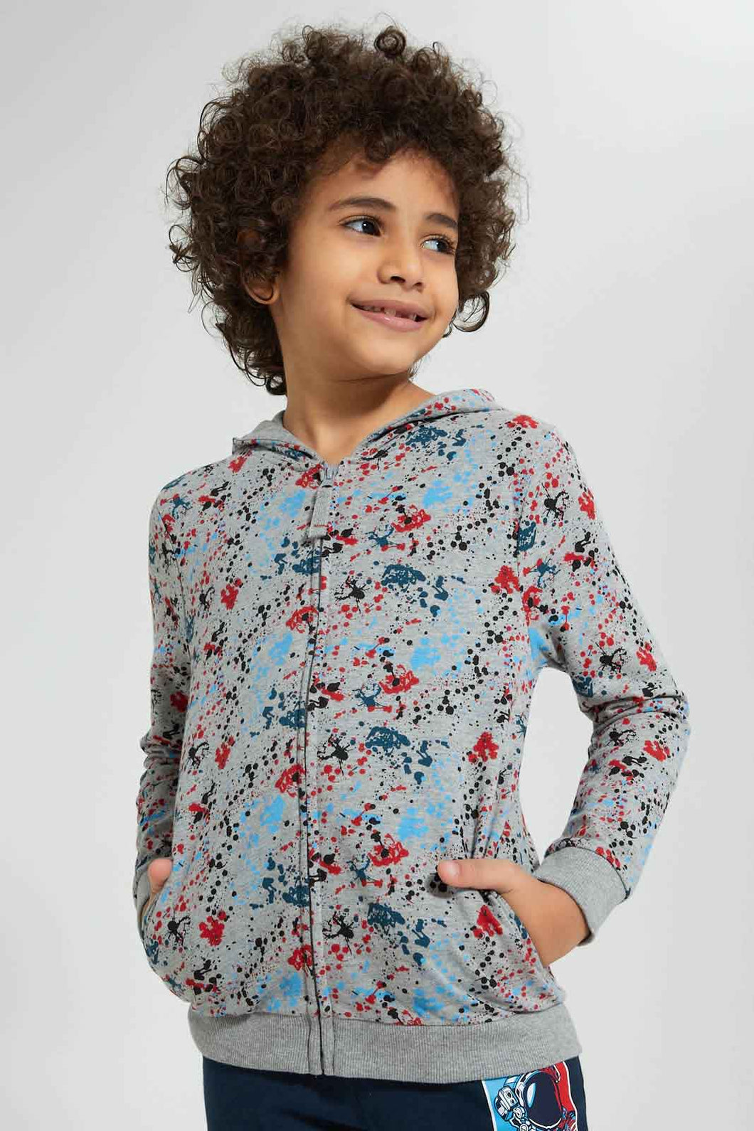 Redtag-Grey-Splat-Print-Hooded-Zip-Through-Sweat-Sweatshirts-Boys-2 to 8 Years
