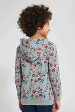 Load image into Gallery viewer, Redtag-Grey-Splat-Print-Hooded-Zip-Through-Sweat-Sweatshirts-Boys-2 to 8 Years
