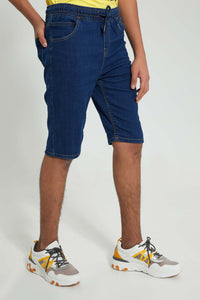 Redtag-Blue-Pull-On-Short-Denim-Shorts-Senior-Boys-9 to 14 Years