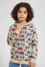 Load image into Gallery viewer, Redtag-Stone-Crane-Print-Hooded-Zip-Through-Sweat-Sweatshirts-Boys-2 to 8 Years
