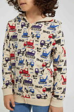 Load image into Gallery viewer, Redtag-Stone-Crane-Print-Hooded-Zip-Through-Sweat-Sweatshirts-Boys-2 to 8 Years
