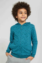 Load image into Gallery viewer, Redtag-Blue-Shark-Print-Hooded-Zip-Through-Sweat-Sweatshirts-Boys-2 to 8 Years
