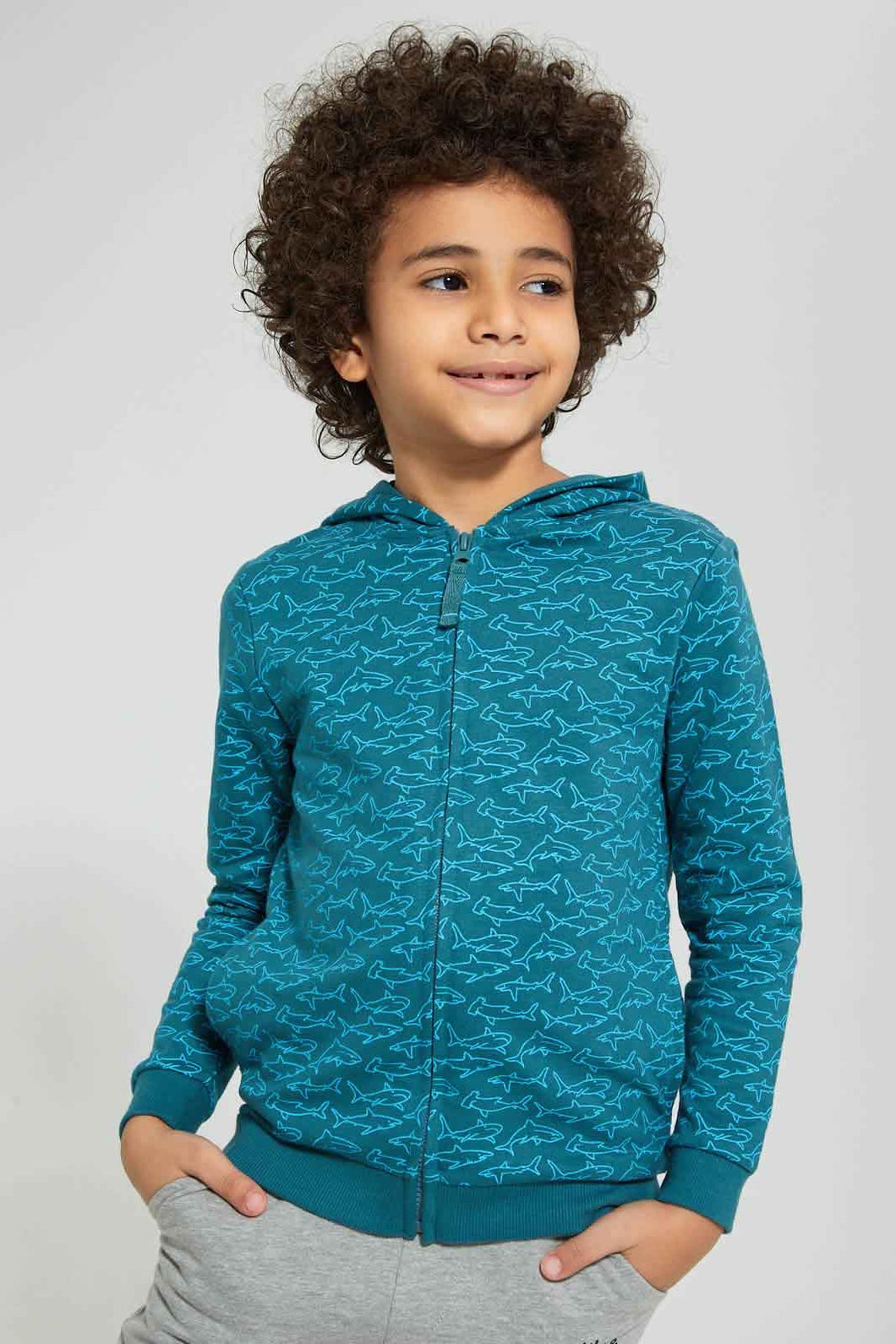 Redtag-Blue-Shark-Print-Hooded-Zip-Through-Sweat-Sweatshirts-Boys-2 to 8 Years