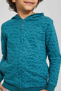 Redtag-Blue-Shark-Print-Hooded-Zip-Through-Sweat-Sweatshirts-Boys-2 to 8 Years