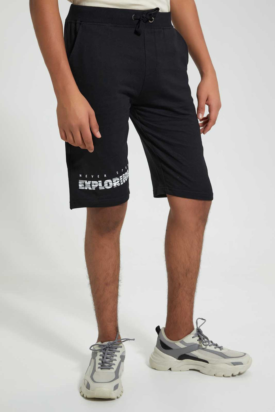 Redtag-Black-Pull-On-Active-Short-Active-Shorts-Senior-Boys-9 to 14 Years