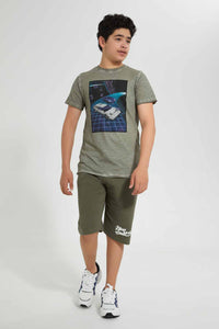 Redtag-Olive-Pull-On-Active-Short-Active-Shorts-Senior-Boys-9 to 14 Years