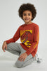 Redtag-Brown-Dino-Print-Crew-Neck-Sweatshirt-Sweatshirts-Boys-2 to 8 Years