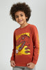 Redtag-Brown-Dino-Print-Crew-Neck-Sweatshirt-Sweatshirts-Boys-2 to 8 Years