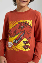 Load image into Gallery viewer, Redtag-Brown-Dino-Print-Crew-Neck-Sweatshirt-Sweatshirts-Boys-2 to 8 Years
