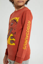 Load image into Gallery viewer, Redtag-Brown-Dino-Print-Crew-Neck-Sweatshirt-Sweatshirts-Boys-2 to 8 Years
