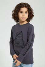 Load image into Gallery viewer, Redtag-Dark-Grey-Space-Print-Crew-Neck-Sweatshirt-Sweatshirts-Boys-2 to 8 Years
